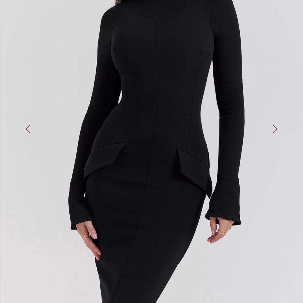 Elegant Black Long Sleeve Dress - Picture 2 of 6